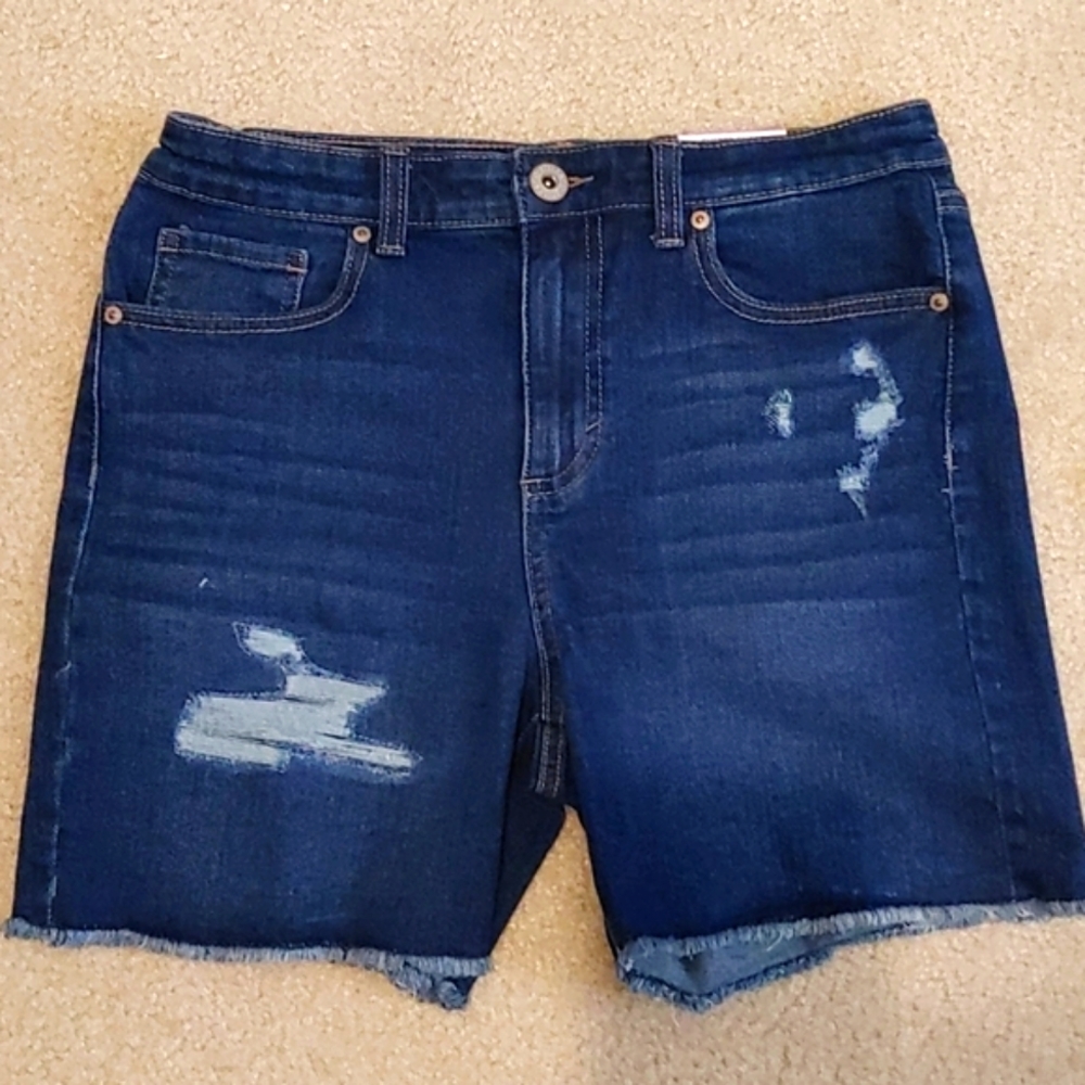 Distressed raw hem denim shorts, NEW